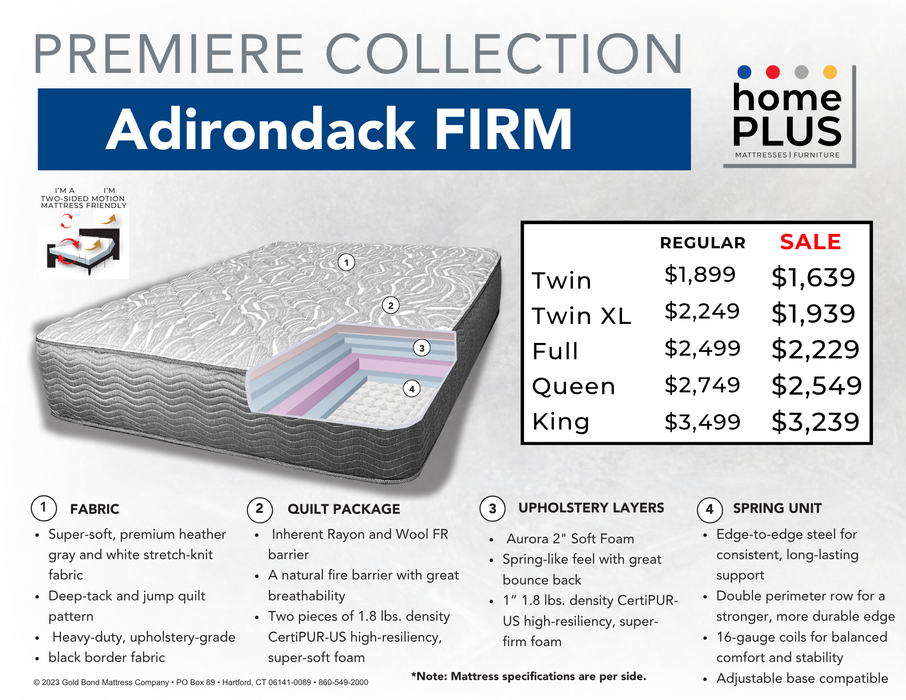 Premier Collection Double Sided Adirondack Mattress by homePLUS