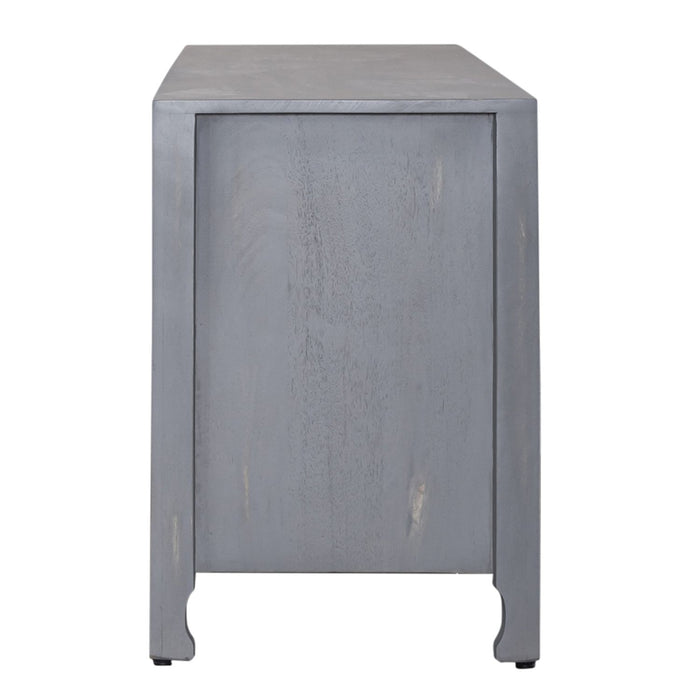 Marisol 65 Inch 3 Door Accent TV Stand in Weathered Honey and Soft Wash Gray - homePLUS (Binghamton, NY)