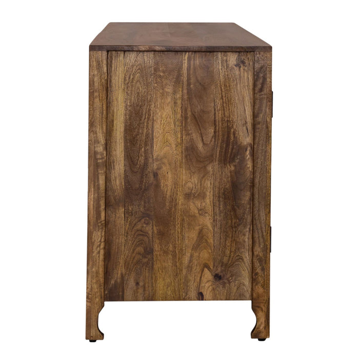 Marisol 74 Inch 4 Door Accent TV Stand in Weathered Honey and Soft Wash Gray - homePLUS (Binghamton, NY)