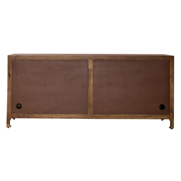 Marisol 74 Inch 4 Door Accent TV Stand in Weathered Honey and Soft Wash Gray - homePLUS (Binghamton, NY)