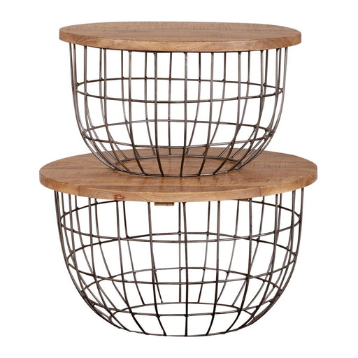 Liberty Furniture Akins Nesting Caged Accent Tables in Weathered Honey Finish w/ Pewter Base image