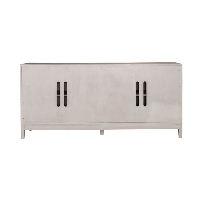 Kinsley 4 Door Accent Cabinet in Washed Taupe & Silver Champagne EST SHIP TIME APPX 4 WEEKS image