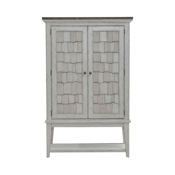 River Place Bar Cabinet in Riverstone White & Tobacco EST SHIP TIME APPX 4 WEEKS image