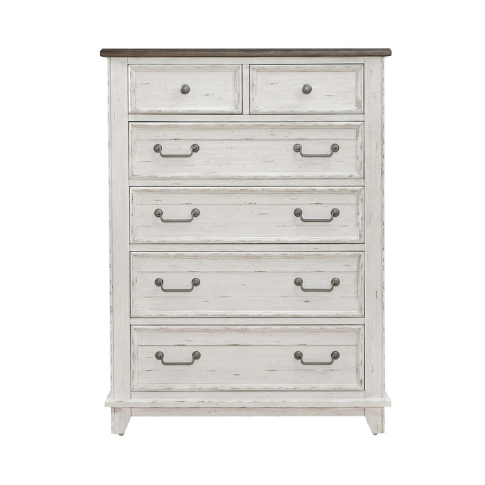 River Place 6 Drawer Chest in Riverstone White and Tobacco image