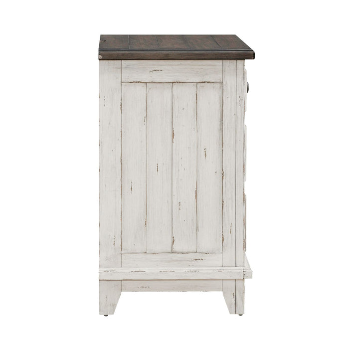 River Place 3 Drawer Nightstand with Charging Station in Riverstone White and Tobacco image