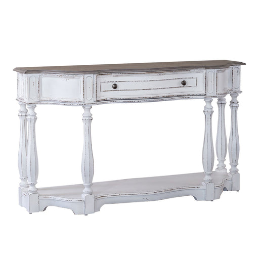 Magnolia Manor 56 Inch Hall Console Table in Antique White Base w/ Weathered Bark Tops - homePLUS (Binghamton, NY)