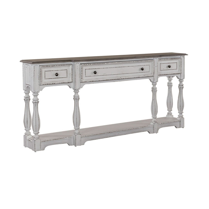 Magnolia Manor 72 Inch Hall Console Table in Antique White Base w/ Weathered Bark Tops image
