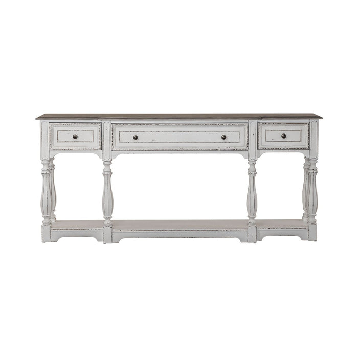 Magnolia Manor 72 Inch Hall Console Table in Antique White Base w/ Weathered Bark Tops image