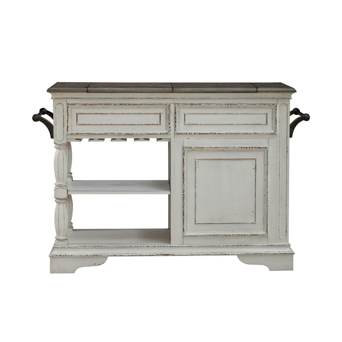 Magnolia Manor Bar Cart in Antique White & Weathered Bark EST SHIP TIME APPX 4 WEEKS image