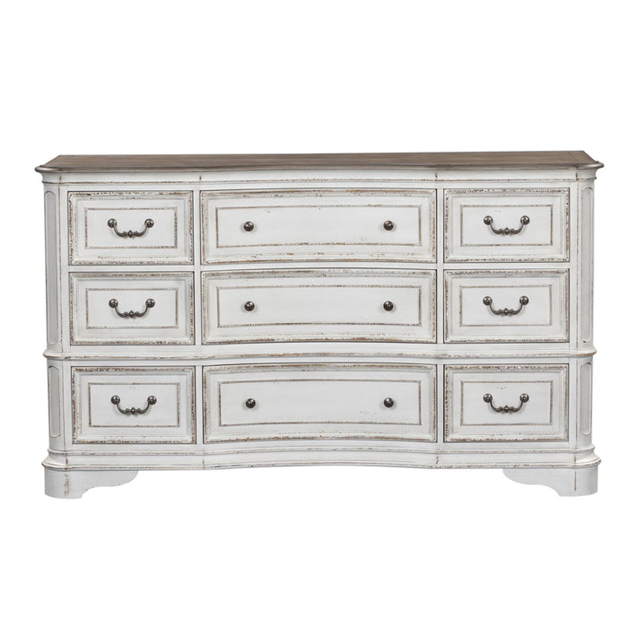 Magnolia Manor Leg 9 Drawer Dresser in Antique White - homePLUS (Binghamton, NY)