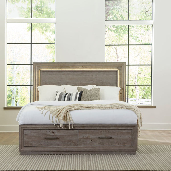 Liberty Furniture Horizons King Panel Storage Bed with HB Lights in Graystone image