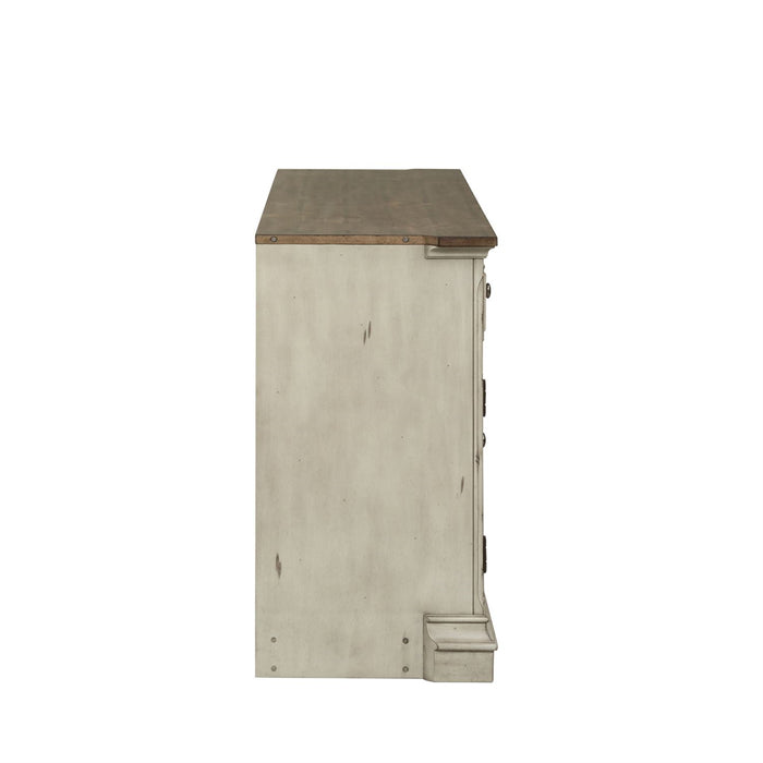 Liberty Morgan Creek Entertainment TV Stand in Antique White Finish with Wire Brushed Tobacco Accents