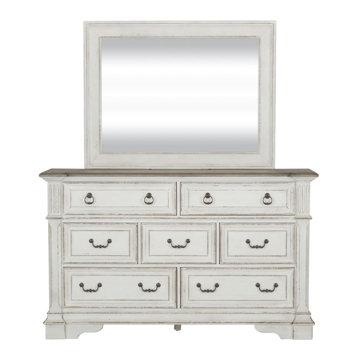 Abbey Park King California Panel Bed, Dresser & Mirror, Night Stand
