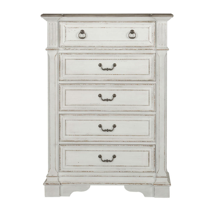 Abbey Park King California Sleigh Bed, Dresser & Mirror, Chest, Night Stand