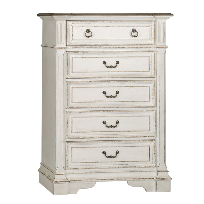 Abbey Park Queen Panel Bed, Dresser & Mirror, Chest