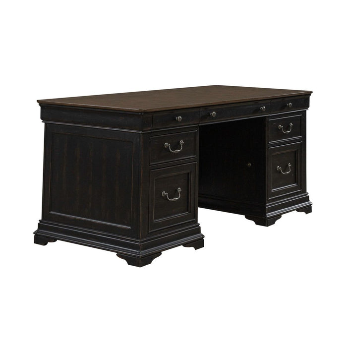 Liberty Furniture Meritage Junior Executive Desk in Aged Charcoal w/ Rub Thru/Caramel