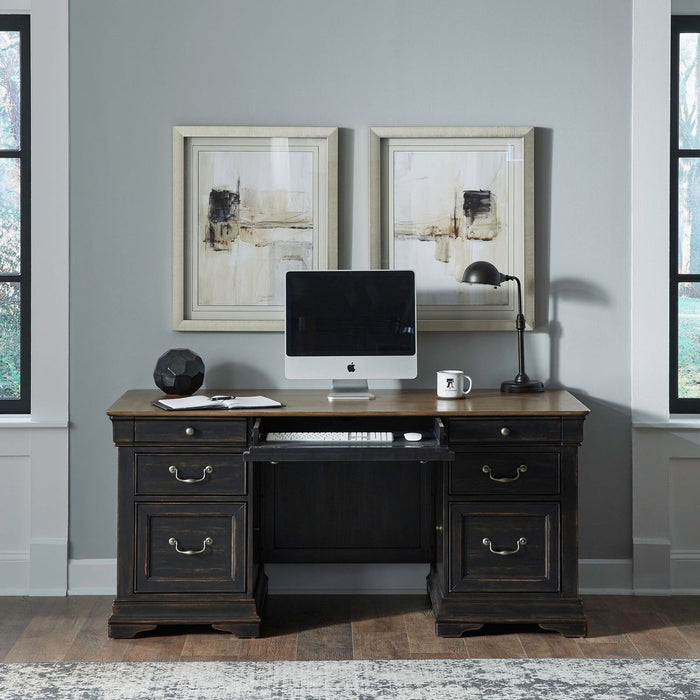 Liberty Furniture Meritage Junior Executive Desk in Aged Charcoal w/ Rub Thru/Caramel