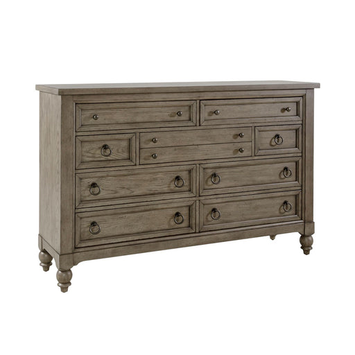 Americana Farmhouse 9 Drawer Dresser in Dusty Taupe and Black - homePLUS (Binghamton, NY)