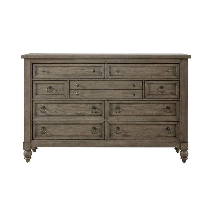 Americana Farmhouse 9 Drawer Dresser in Dusty Taupe and Black - homePLUS (Binghamton, NY)
