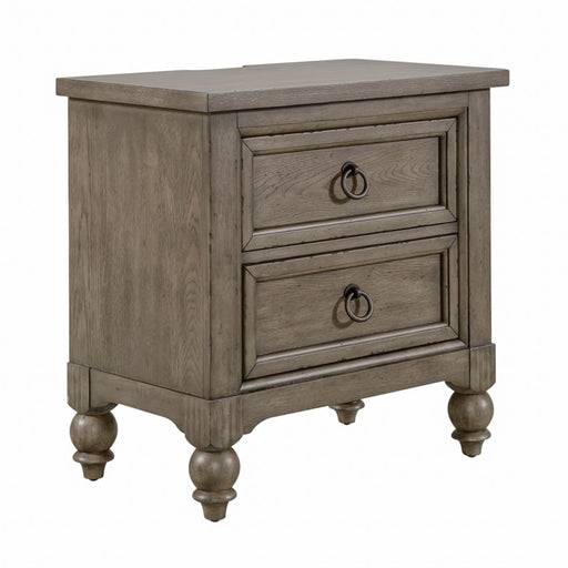 Americana Farmhouse 2 Drawer Nightstand in Dusty Taupe and Black - homePLUS (Binghamton, NY)