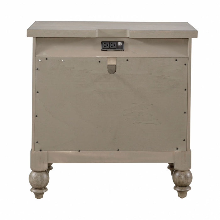 Americana Farmhouse 2 Drawer Nightstand in Dusty Taupe and Black