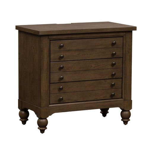 Americana Farmhouse 6 Drawer Bedside Chest in Dusty Taupe and Black - homePLUS (Binghamton, NY)