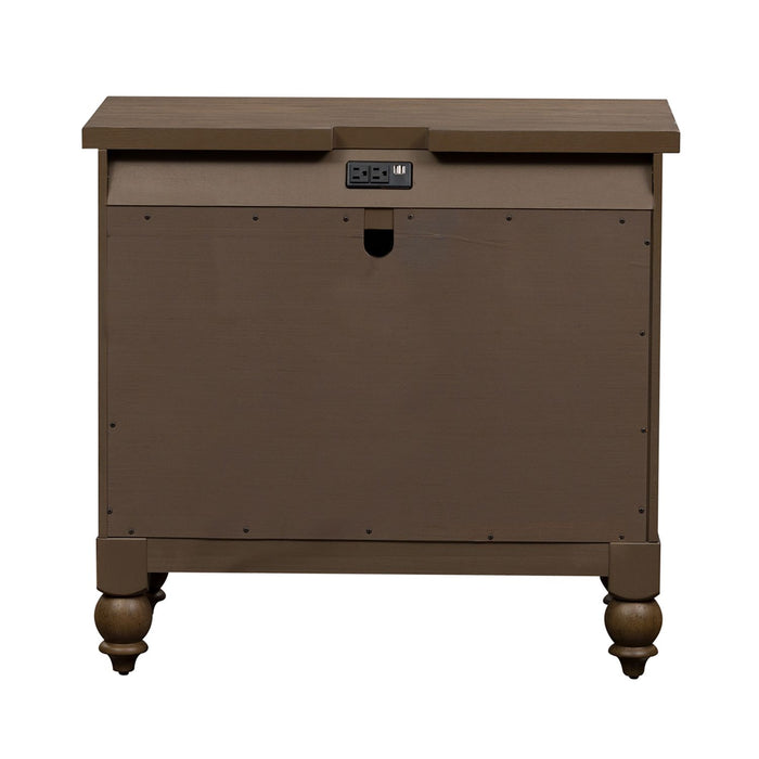 Americana Farmhouse 6 Drawer Bedside Chest in Dusty Taupe and Black - homePLUS (Binghamton, NY)
