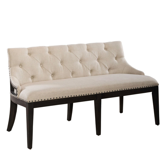 Americana Farmhouse Uph Shelter Dining Bench in Dusty Taupe & Black