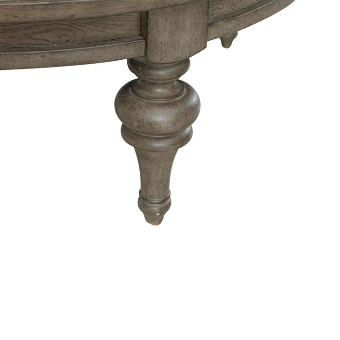 Americana Farmhouse Round Cocktail Ottoman in Dusty Taupe - homePLUS (Binghamton, NY)