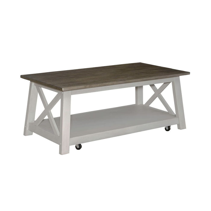 Liberty Furniture Laurel Bluff Cocktail Table in Antique White with Dusty Gray Top image