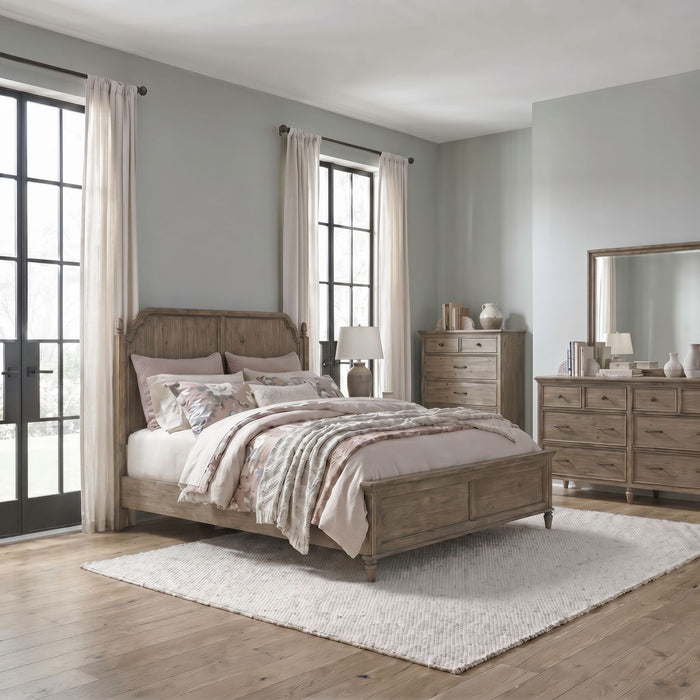 Hickory Grove California Panel Bed, Dresser & Mirror, Chest image