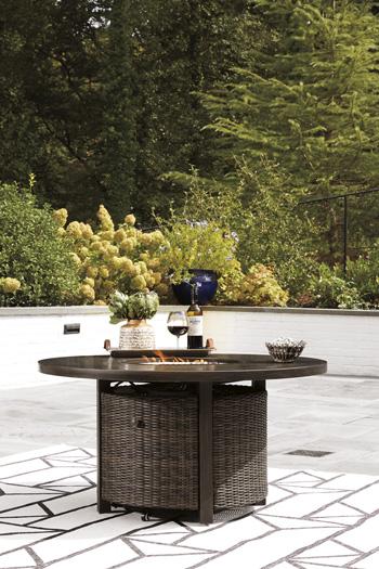 Paradise Trail Paradise Trail Fire Pit Table with 4 Nuvella Swivel Lounge Chairs - homePLUS (Binghamton, NY)