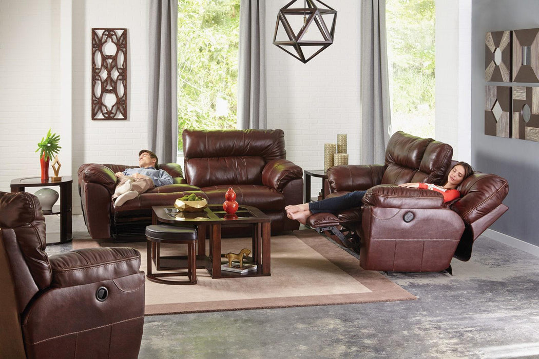 Catnapper Milan Power Lay Flat Reclining Console Loveseat in Walnut 64349