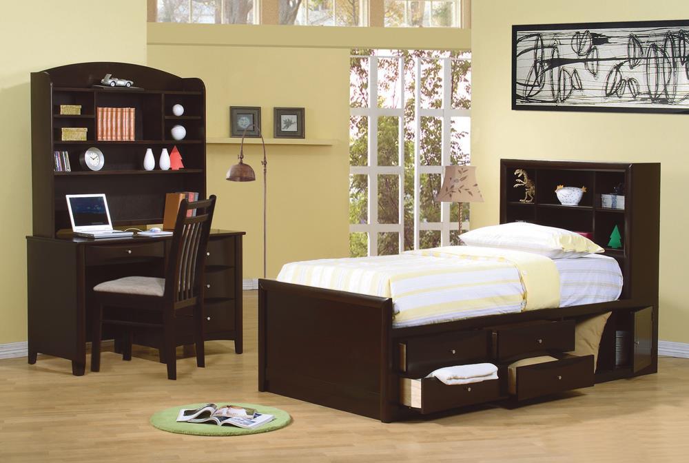 Phoenix Twin Bookcase Bed with Underbed Storage Cappuccino