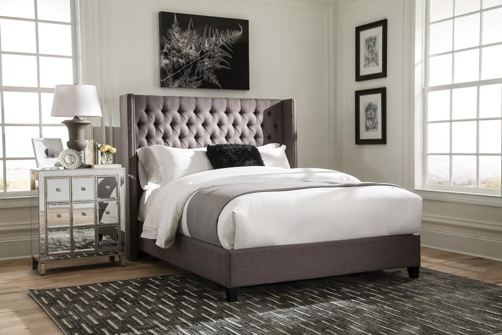 Bancroft Demi-wing Upholstered Queen Bed Grey