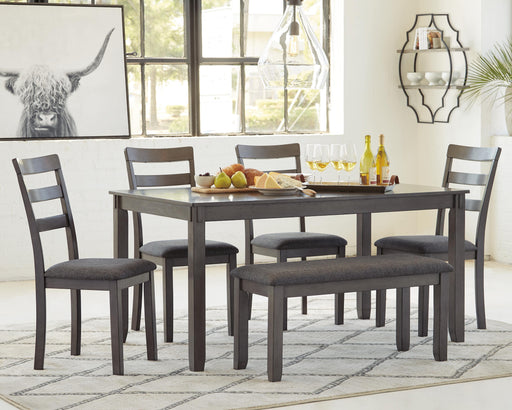 Bridson Dining Table and Chairs with Bench (Set of 6) - homePLUS (Binghamton, NY)