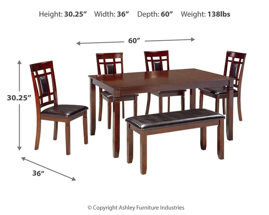 Bennox Dining Table and Chairs with Bench (Set of 6) - homePLUS (Binghamton, NY)